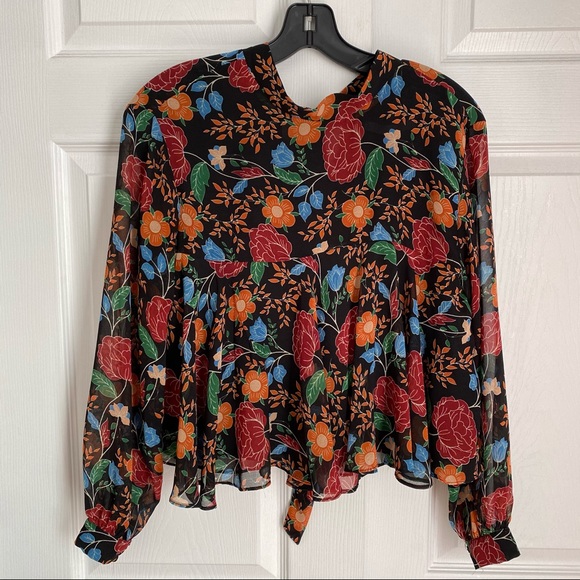ZARA TRAFALUC FLORAL BACK TIE BABY DOLL TOP - Picture 2 of 7
